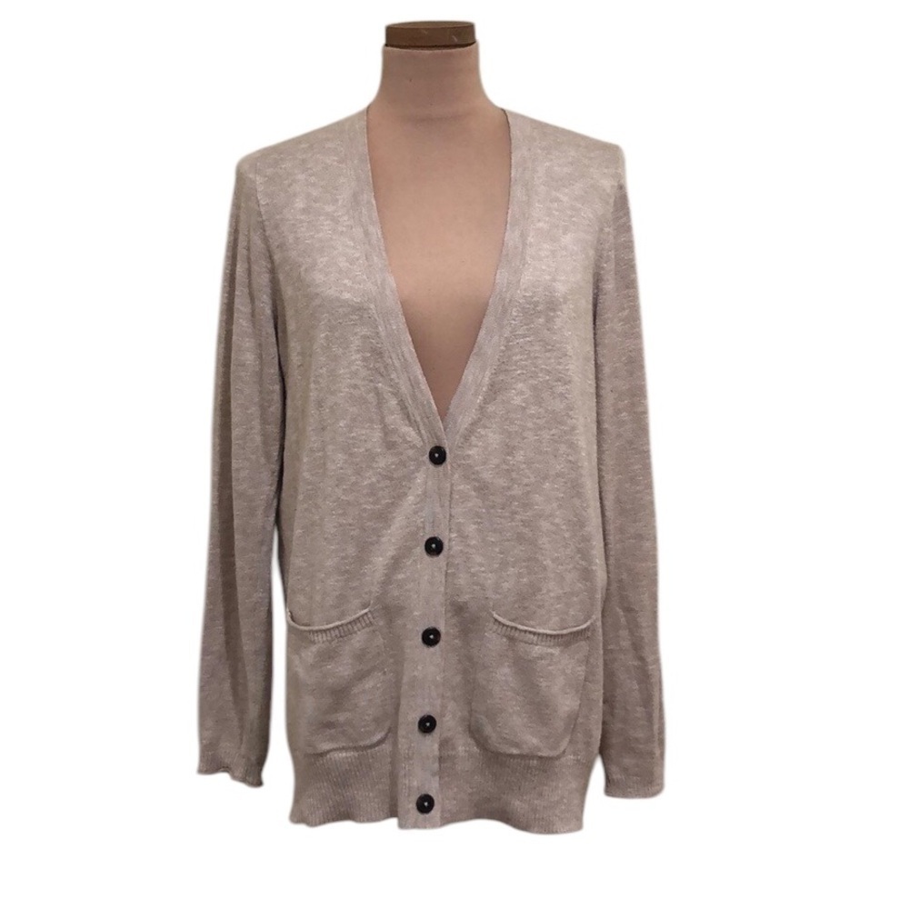 Madewell Graduate Marled Cardigan Sweater Size Large Tan Cotton